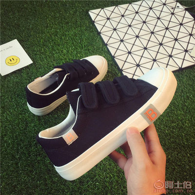易步2017春季新款帆布皮面魔術貼女鞋3038 簡約休閑，便捷時尚